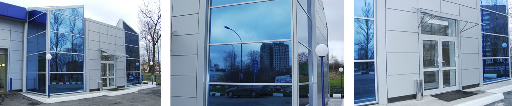 Остекление фасадов магазинов большими стеклопакетами Пущино